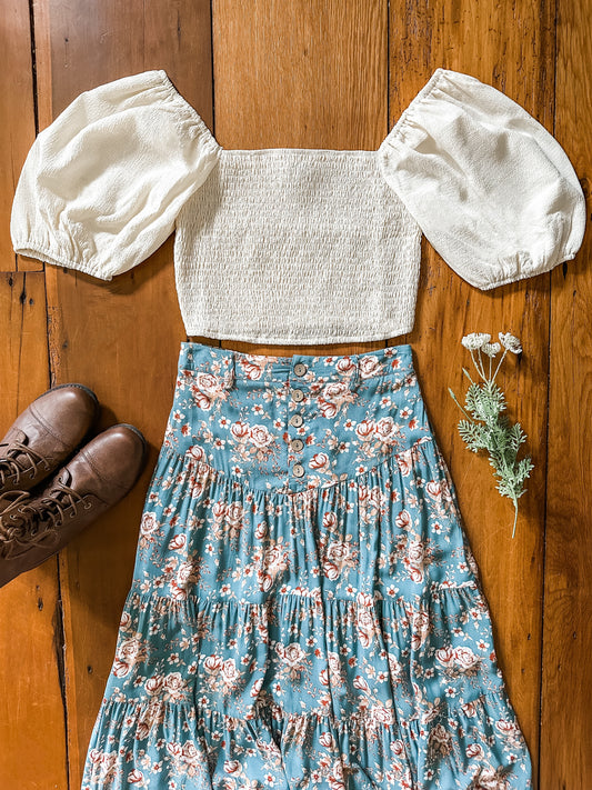 Cream Puff Smocked Crop Top