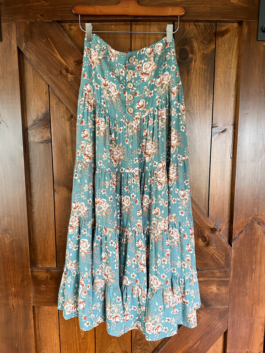 Vera Floral Button Waist Maxi Skirt