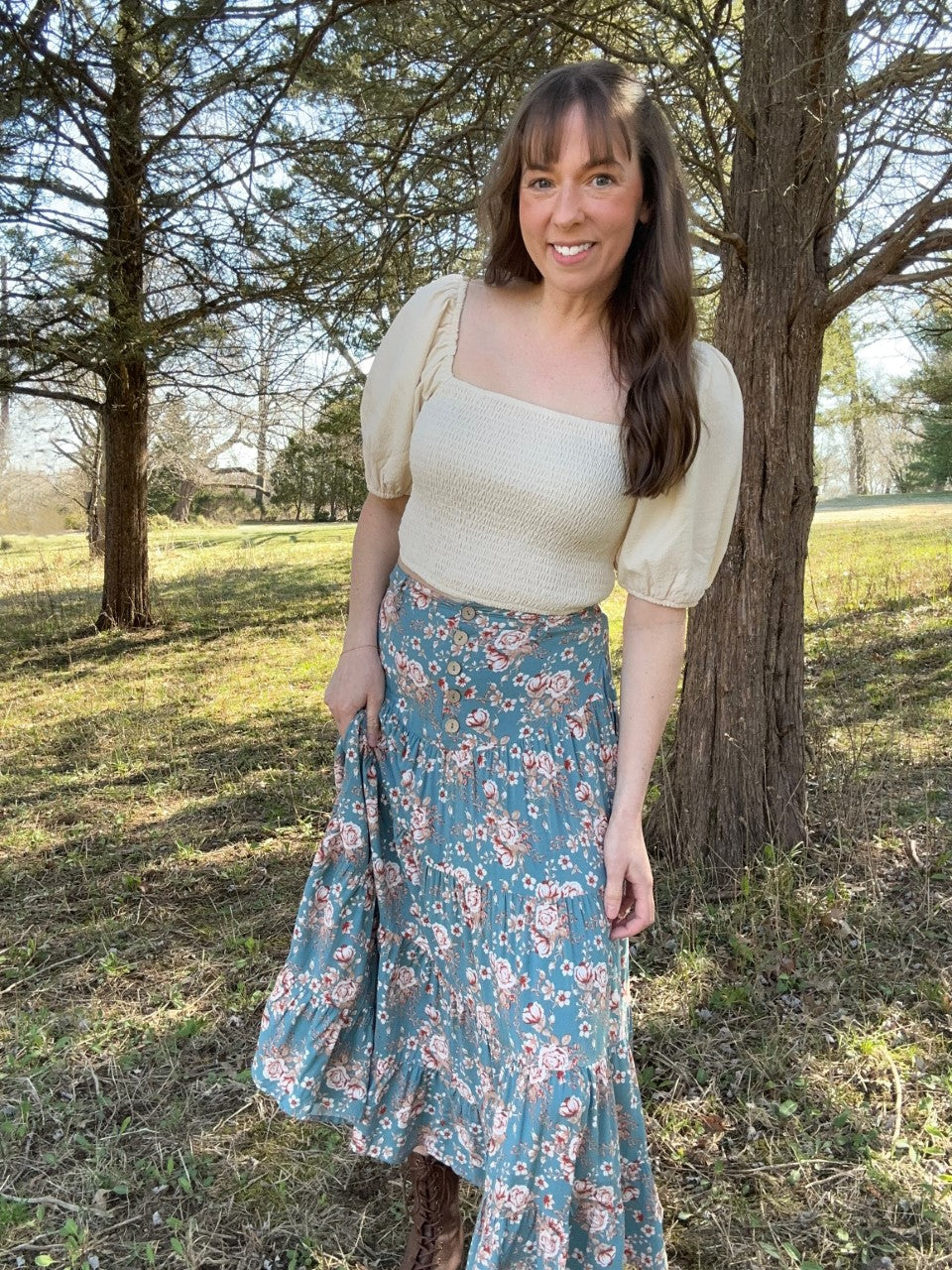Vera Floral Button Waist Maxi Skirt